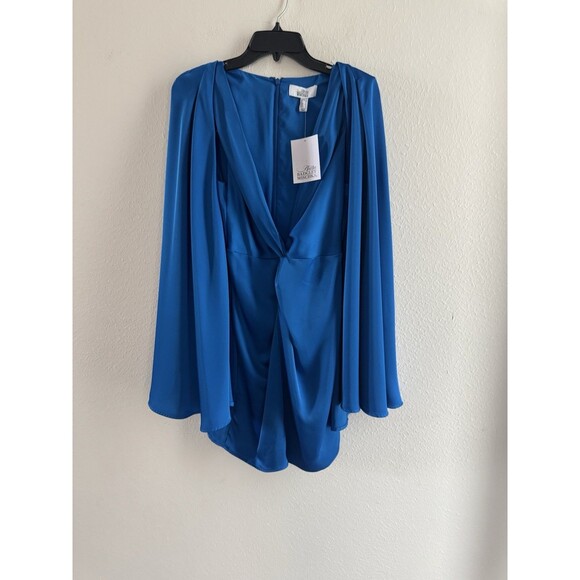 Badgley Mischka Nora Satin V-Neck Long Bell Sleeve Twist Front Mini Dress size 2 - Picture 6 of 14